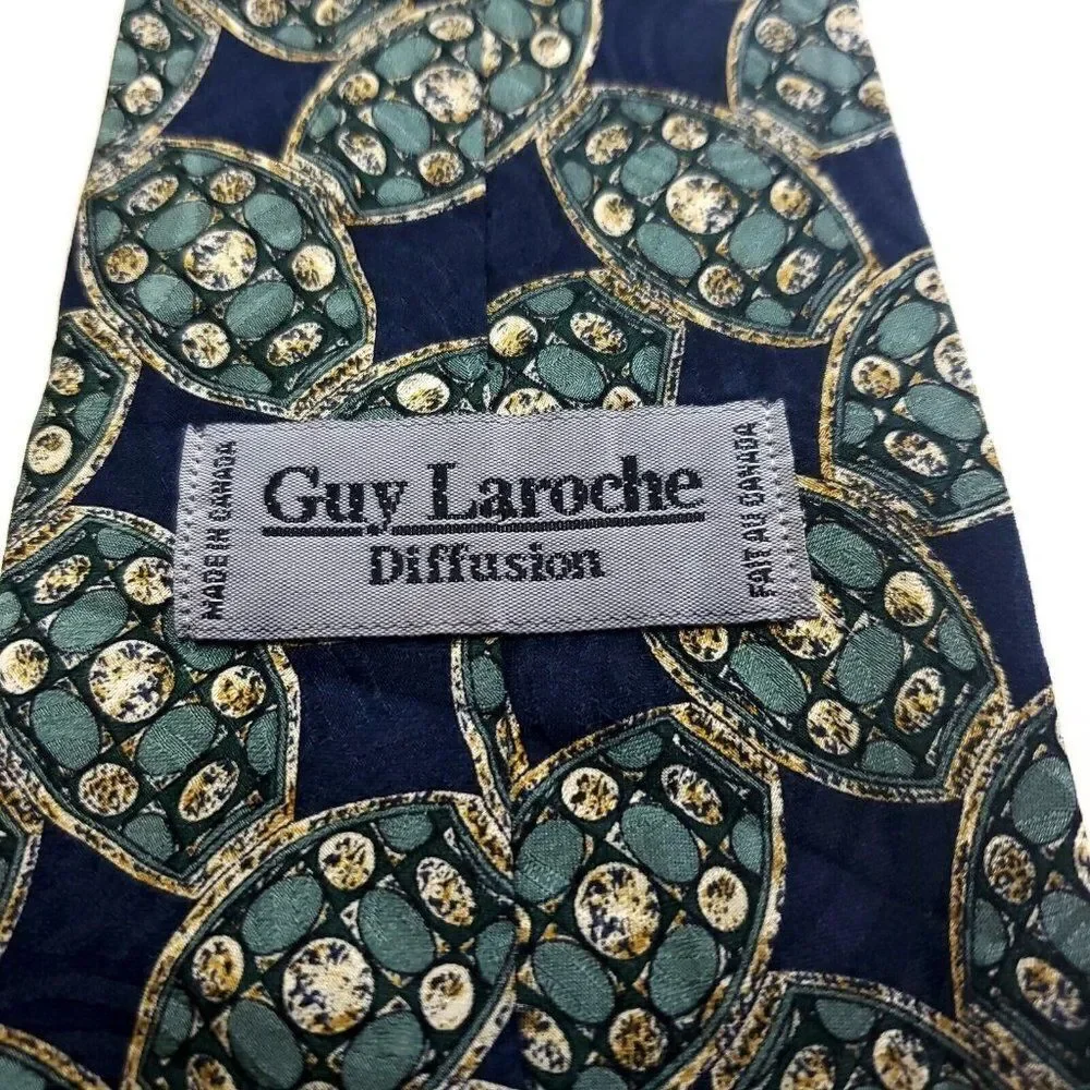 Guy Laroche Green Blue Abstract Geometric Print‎ Short Wide Silk Tie